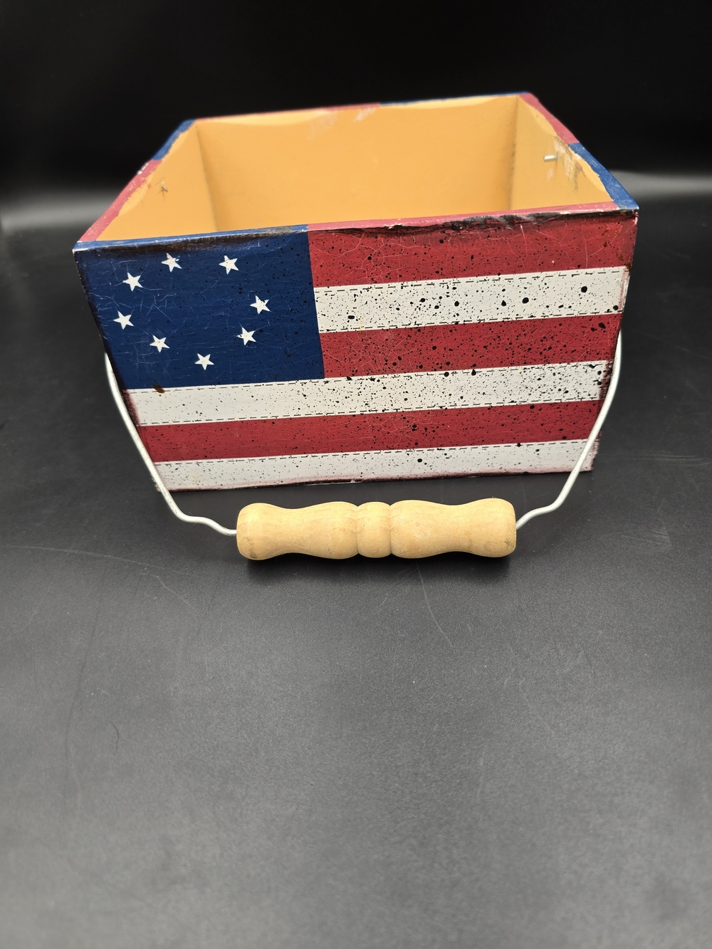 Patriotic Wooden Flag Box with Handle - Red White Blue